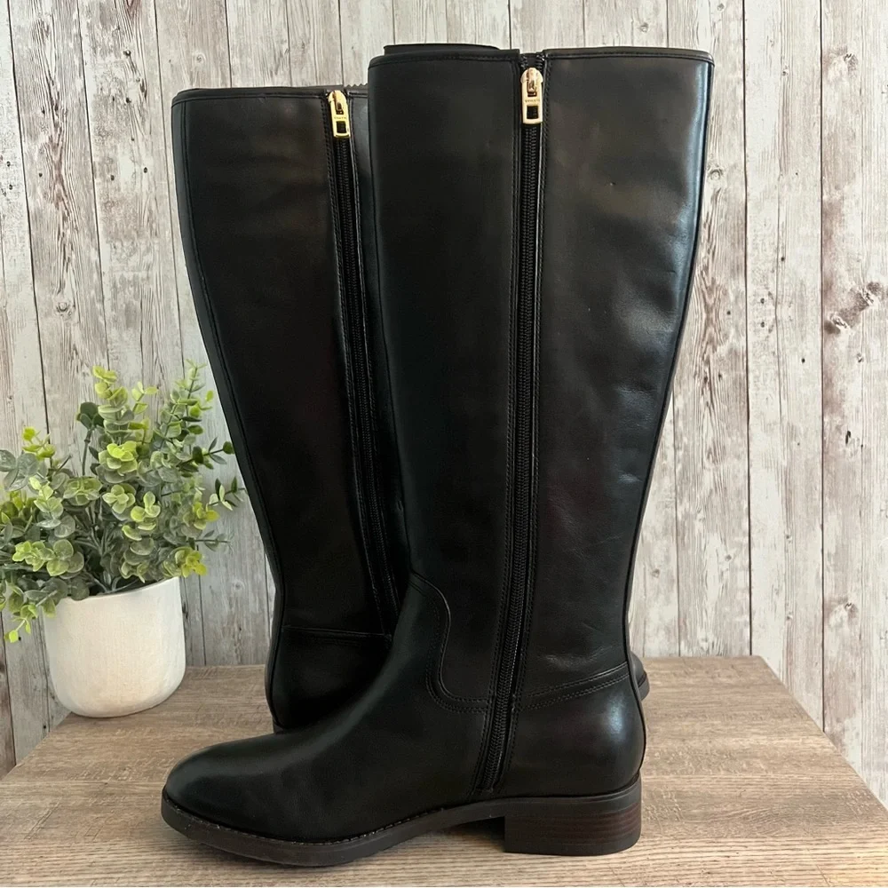 Coach Easton Tall Equestrian Black Leather Boots Gold Buckle Sophisticated 9 - Picture 3 of 10